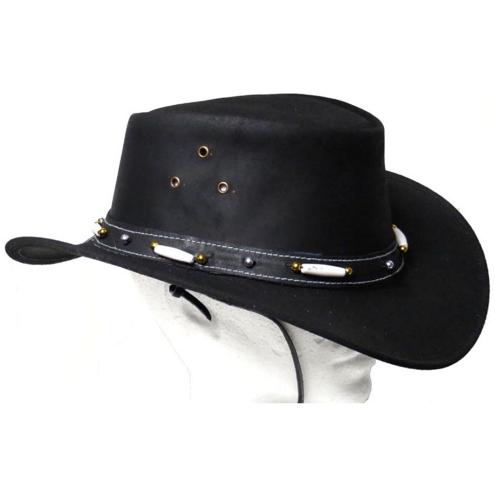 Genuine Cowhide Leather Western Cowboy Hat - BLACK # 2697